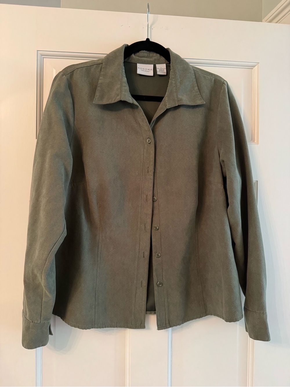 Sonoma Olive Green Suede-Look Button Shirt Jacket